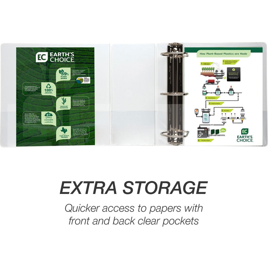 Samsill Earth's Choice Plant-based Durable View Binder - 5" Binder Capacity - Letter - 8 1/2" x 11" Sheet Size - 1070 Sheet Capacity - D-Ring Fastener(s) - 2 Pocket(s) - Plastic, Chipboard - White - 1.76 lb - Recycled - Archival-safe, Clear Overlay, - 