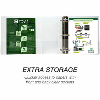 Samsill Earth's Choice Plant-based Durable View Binder - 5" Binder Capacity - Letter - 8 1/2" x 11" Sheet Size - 1070 Sheet Capacity - D-Ring Fastener(s) - 2 Pocket(s) - Plastic, Chipboard - White - 1.76 lb - Recycled - Archival-safe, Clear Overlay,
