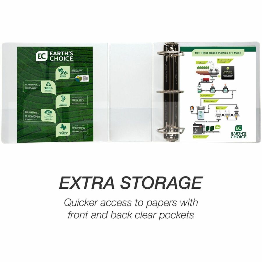 Samsill Earth's Choice Plant-based Durable View Binder - 5" Binder Capacity - Letter - 8 1/2" x 11" Sheet Size - 1070 Sheet Capacity - D-Ring Fastener(s) - 2 Pocket(s) - Plastic, Chipboard - White - 1.76 lb - Recycled - Archival-safe, Clear Overlay,