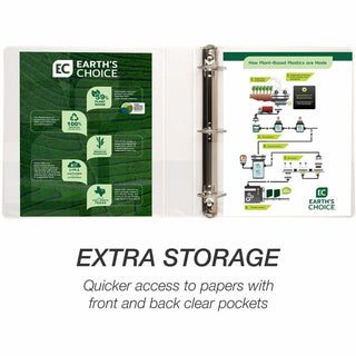 Earth's Choice Plant-Based D-Ring View Binder, 3 Rings, 1.5" Capacity, 11 x 8.5, White