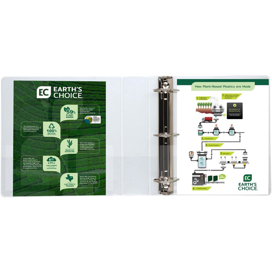 Earth's Choice Plant-Based D-Ring View Binder, 3 Rings, 2" Capacity, 11 x 8.5, White