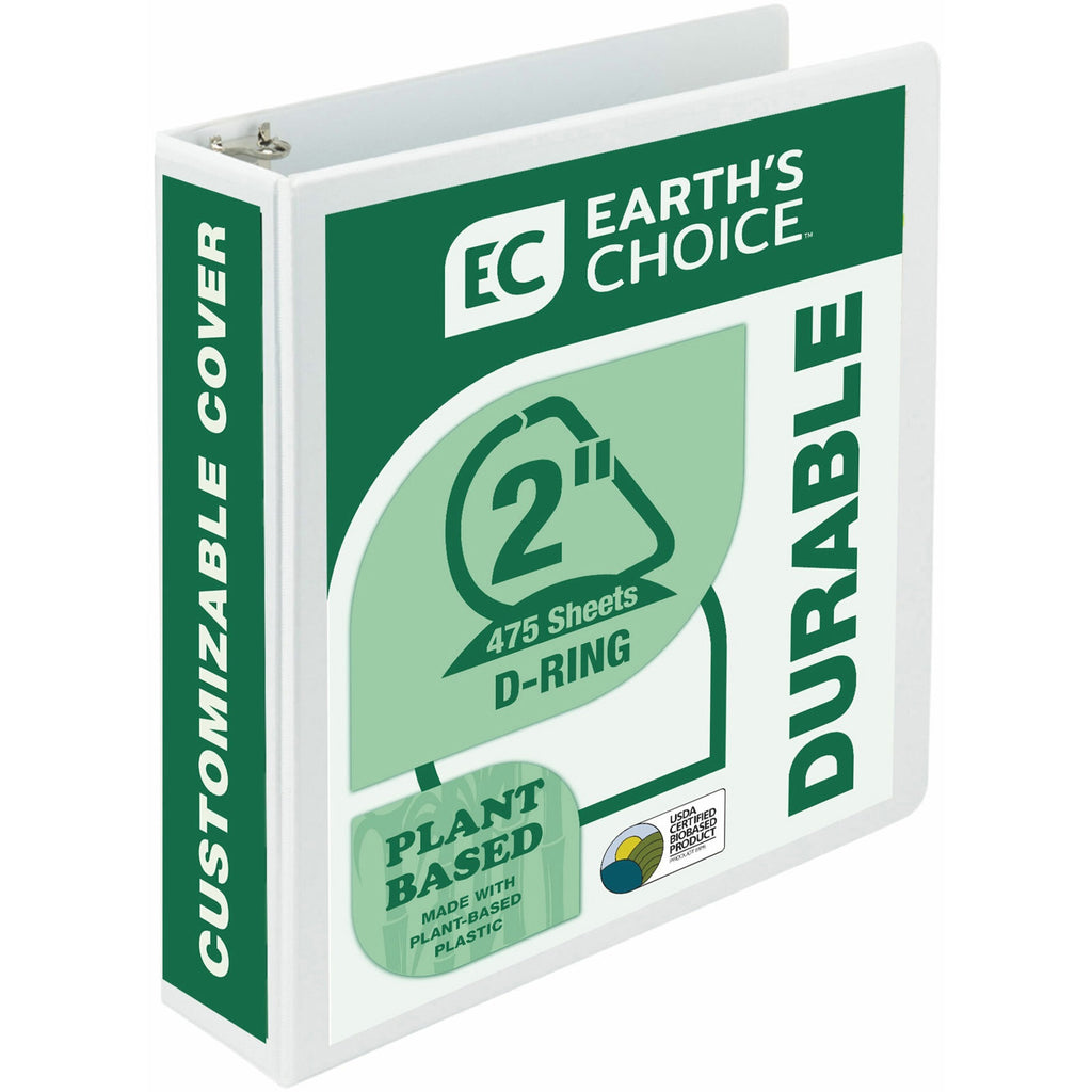 Earth's Choice Plant-Based D-Ring View Binder, 3 Rings, 2" Capacity, 11 x 8.5, White