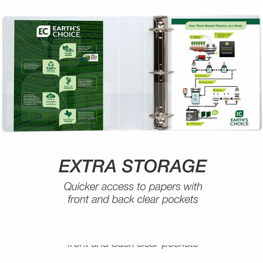 Earth's Choice Plant-Based D-Ring View Binder, 3 Rings, 2" Capacity, 11 x 8.5, White