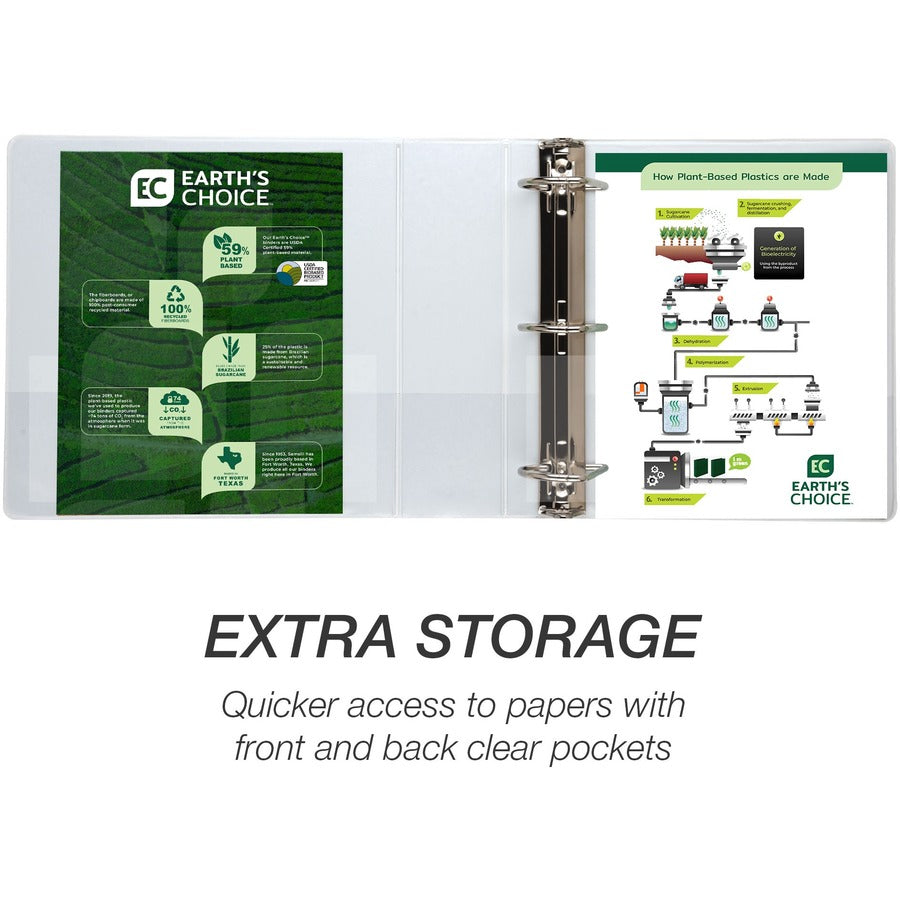 Earth's Choice Plant-Based D-Ring View Binder, 3 Rings, 3" Capacity, 11 x 8.5, White