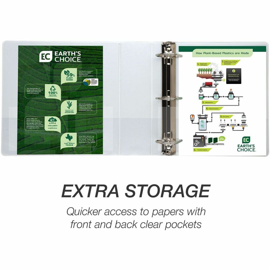 Earth's Choice Plant-Based D-Ring View Binder, 3 Rings, 3" Capacity, 11 x 8.5, White