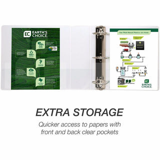 Samsill Earth's Choice Plant-based Durable View Binder - 4" Binder Capacity - Letter - 8 1/2" x 11" Sheet Size - 775 Sheet Capacity - D-Ring Fastener(s) - 2 Pocket(s) - Plastic, Chipboard - White - 1.45 lb - Recycled - Archival-safe, Clear Overlay, R