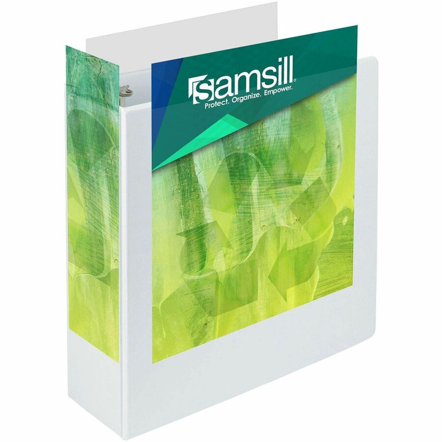 Samsill Earth's Choice Plant-based Durable View Binder - 4" Binder Capacity - Letter - 8 1/2" x 11" Sheet Size - 775 Sheet Capacity - D-Ring Fastener(s) - 2 Pocket(s) - Plastic, Chipboard - White - 1.45 lb - Recycled - Archival-safe, Clear Overlay, R