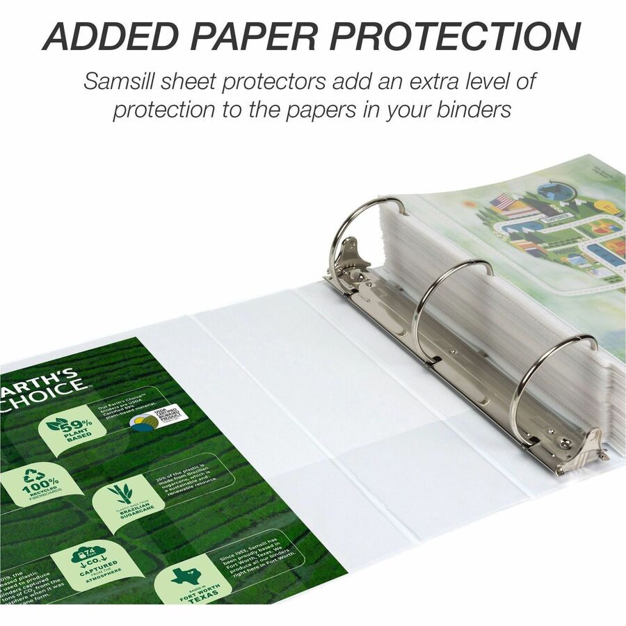 Samsill Earth's Choice Plant-based Durable View Binder - 4" Binder Capacity - Letter - 8 1/2" x 11" Sheet Size - 775 Sheet Capacity - D-Ring Fastener(s) - 2 Pocket(s) - Plastic, Chipboard - White - 1.45 lb - Recycled - Archival-safe, Clear Overlay, R