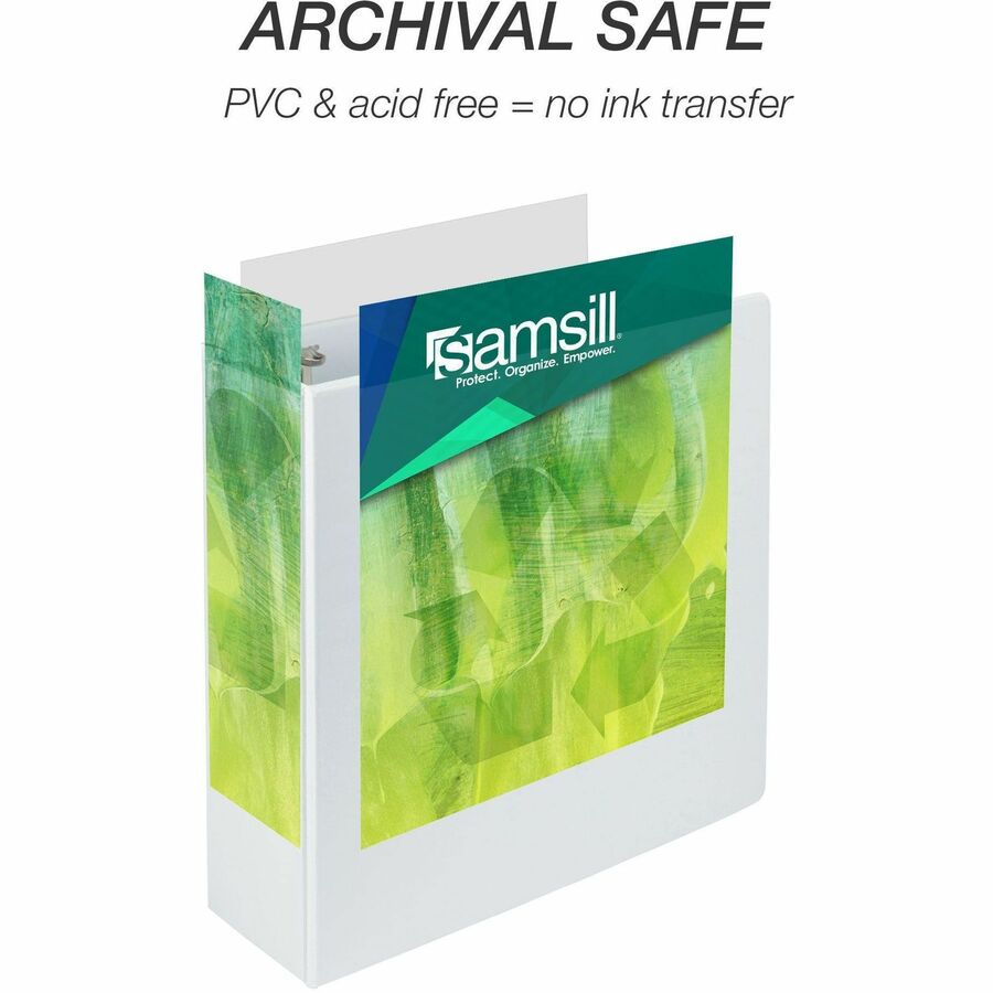 Samsill Earth's Choice Plant-based Durable View Binder - 4" Binder Capacity - Letter - 8 1/2" x 11" Sheet Size - 775 Sheet Capacity - D-Ring Fastener(s) - 2 Pocket(s) - Plastic, Chipboard - White - 1.45 lb - Recycled - Archival-safe, Clear Overlay, R - 4