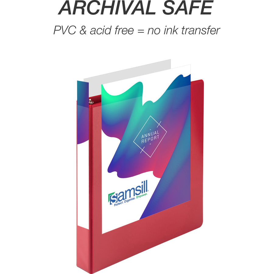 Samsill Economy 1" Round Ring View Binders - 1" Binder Capacity - Letter - 8 1/2" x 11" Sheet Size - 200 Sheet Capacity - 3 x Round Ring Fastener(s) - 2 Internal Pocket(s) - Chipboard, Polypropylene - Red - 10.72 oz - Recycled - Exposed Rivet, Clear
