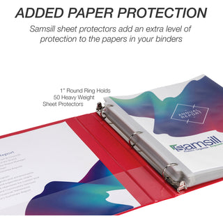 Samsill Economy 1" Round Ring View Binders - 1" Binder Capacity - Letter - 8 1/2" x 11" Sheet Size - 200 Sheet Capacity - 3 x Round Ring Fastener(s) - 2 Internal Pocket(s) - Chipboard, Polypropylene - Red - 10.72 oz - Recycled - Exposed Rivet, Clear