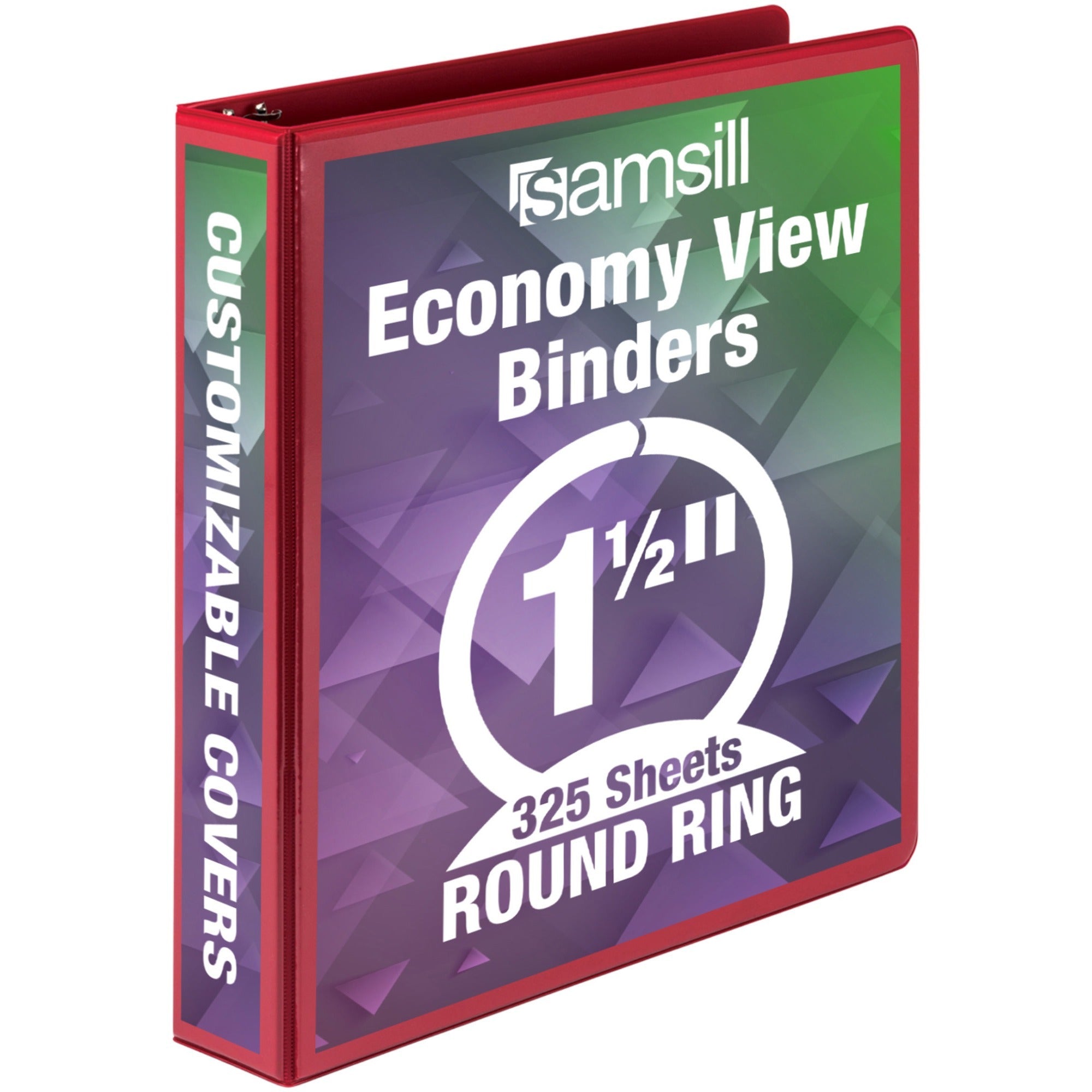 Samsill Economy 1-1/2" Round Ring View Binders - 1 1/2" Binder Capacity - Letter - 8 1/2" x 11" Sheet Size - 350 Sheet Capacity - 3 x Round Ring Fastener(s) - 2 Internal Pocket(s) - Polypropylene, Chipboard - Red - 14.72 oz - Recycled - Exposed Rivet - 