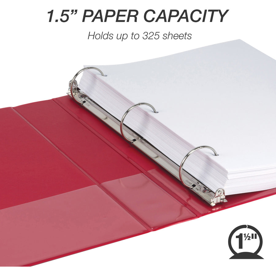 Samsill Economy 1-1/2" Round Ring View Binders - 1 1/2" Binder Capacity - Letter - 8 1/2" x 11" Sheet Size - 350 Sheet Capacity - 3 x Round Ring Fastener(s) - 2 Internal Pocket(s) - Polypropylene, Chipboard - Red - 14.72 oz - Recycled - Exposed Rivet - 