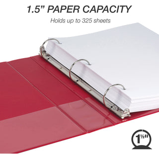 Samsill Economy 1-1/2" Round Ring View Binders - 1 1/2" Binder Capacity - Letter - 8 1/2" x 11" Sheet Size - 350 Sheet Capacity - 3 x Round Ring Fastener(s) - 2 Internal Pocket(s) - Polypropylene, Chipboard - Red - 14.72 oz - Recycled - Exposed Rivet - 