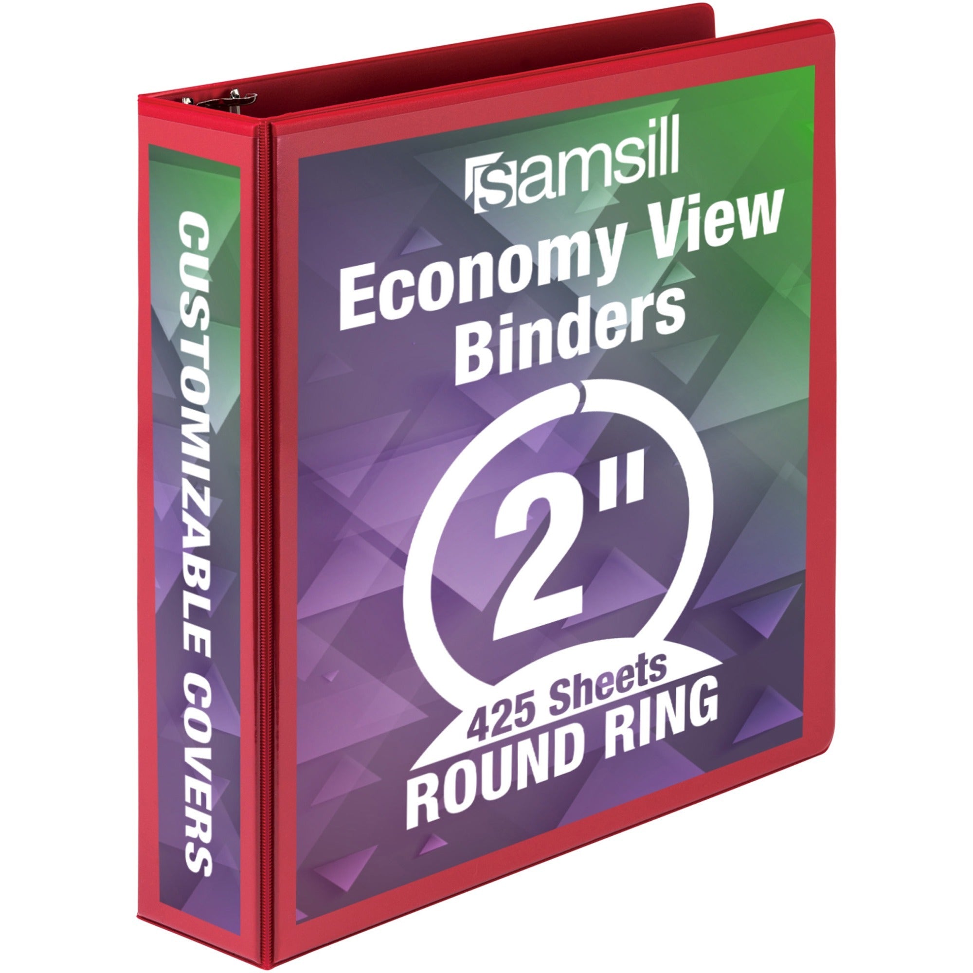 Samsill Economy 2" Round Ring View Binders - 2" Binder Capacity - Letter - 8 1/2" x 11" Sheet Size - 425 Sheet Capacity - 3 x Round Ring Fastener(s) - 2 Internal Pocket(s) - Polypropylene, Chipboard - Red - Recycled - Exposed Rivet, Clear Overlay - 1 - 