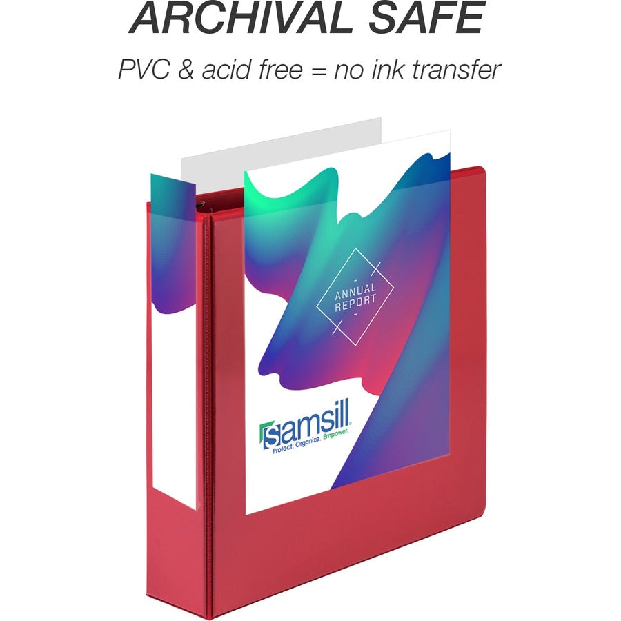 Samsill Economy 2" Round Ring View Binders - 2" Binder Capacity - Letter - 8 1/2" x 11" Sheet Size - 425 Sheet Capacity - 3 x Round Ring Fastener(s) - 2 Internal Pocket(s) - Polypropylene, Chipboard - Red - Recycled - Exposed Rivet, Clear Overlay - 1 - 