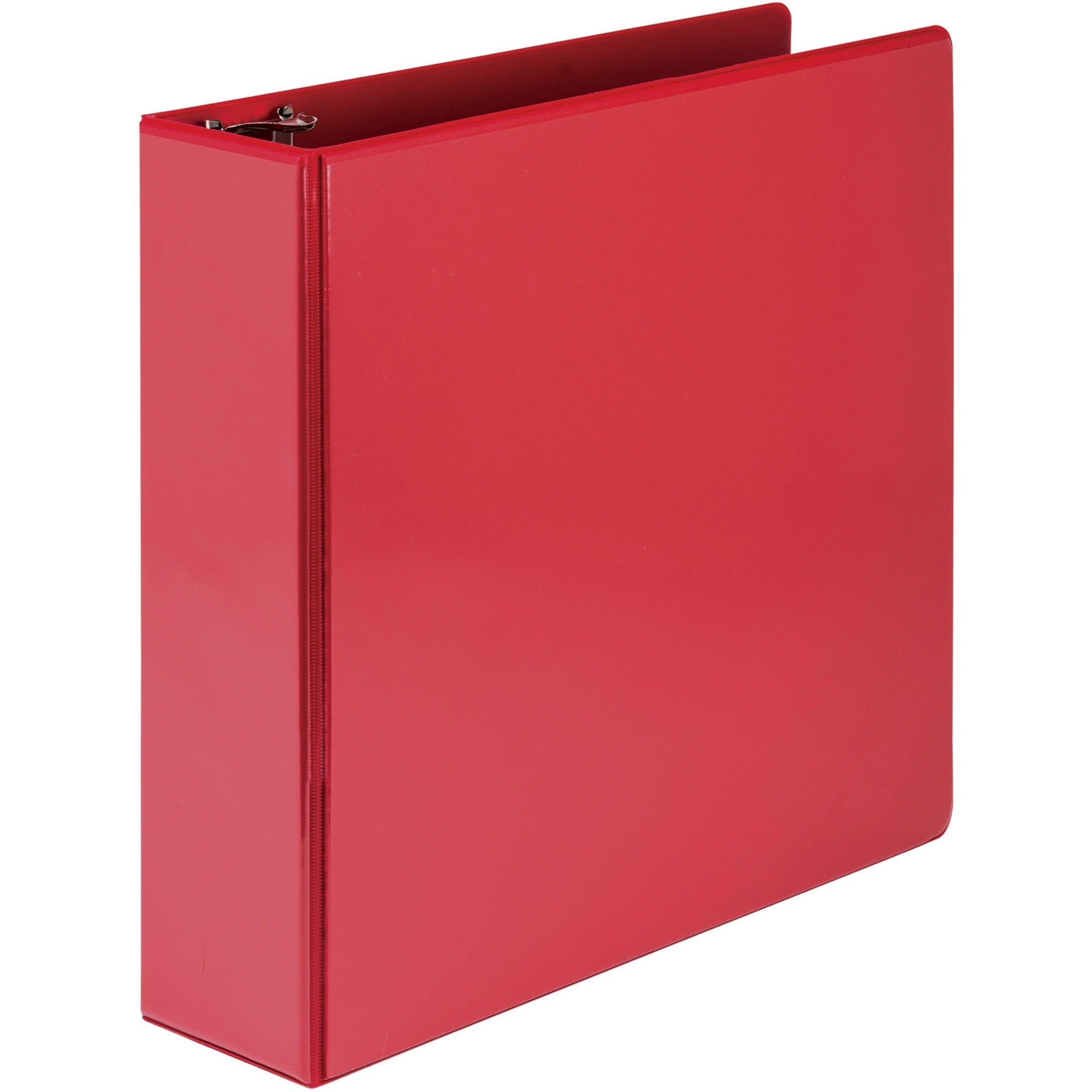 Samsill Economy 3" Round Ring View Binders - 3" Binder Capacity - Letter - 8 1/2" x 11" Sheet Size - 550 Sheet Capacity - 3 x Round Ring Fastener(s) - 2 Internal Pocket(s) - Polypropylene, Chipboard - Red - 1.33 lb - Recycled - Exposed Rivet, Clear O - 