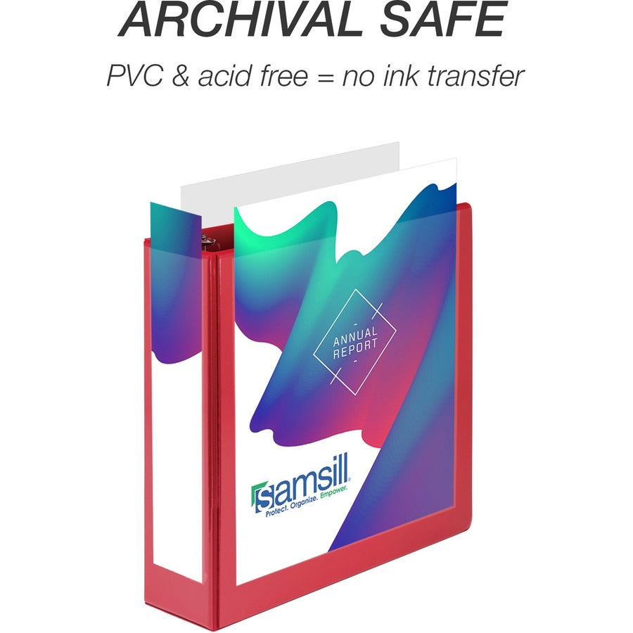 Samsill Economy 3" Round Ring View Binders - 3" Binder Capacity - Letter - 8 1/2" x 11" Sheet Size - 550 Sheet Capacity - 3 x Round Ring Fastener(s) - 2 Internal Pocket(s) - Polypropylene, Chipboard - Red - 1.33 lb - Recycled - Exposed Rivet, Clear O - 