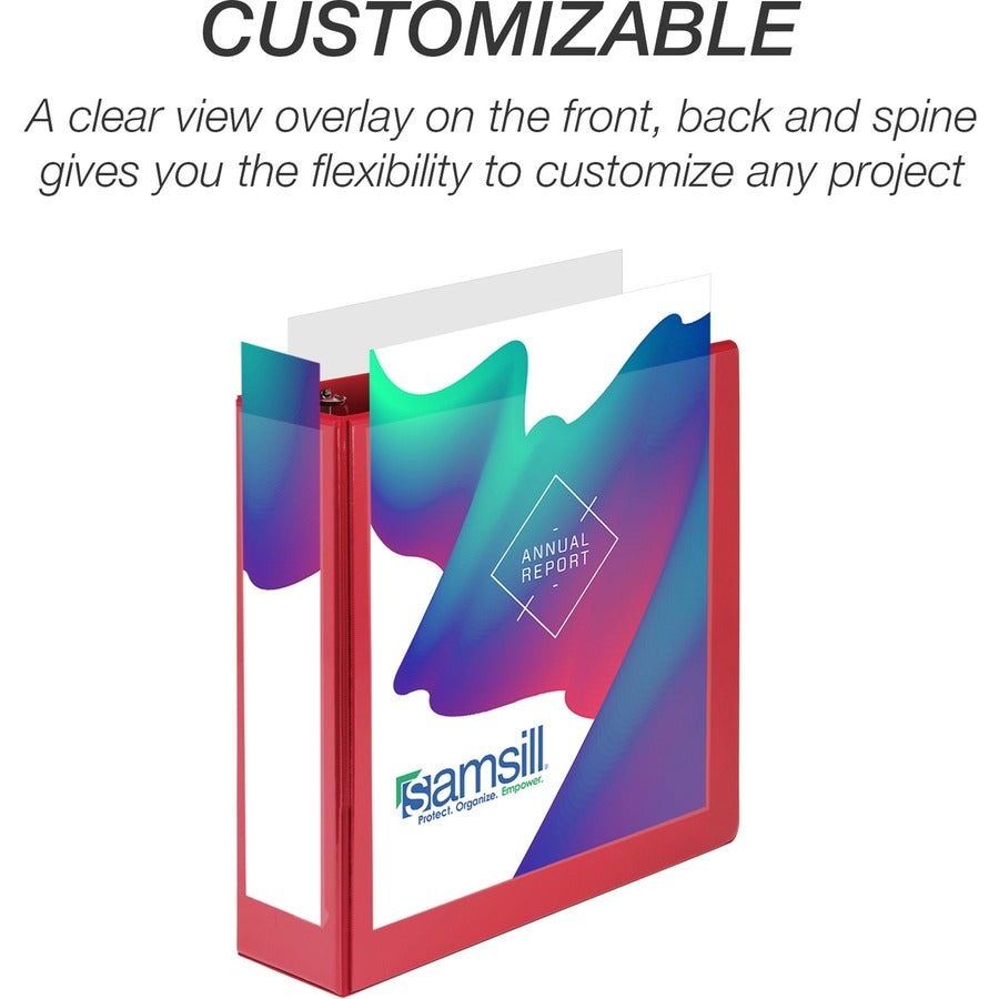 Samsill Economy 3" Round Ring View Binders - 3" Binder Capacity - Letter - 8 1/2" x 11" Sheet Size - 550 Sheet Capacity - 3 x Round Ring Fastener(s) - 2 Internal Pocket(s) - Polypropylene, Chipboard - Red - 1.33 lb - Recycled - Exposed Rivet, Clear O - 