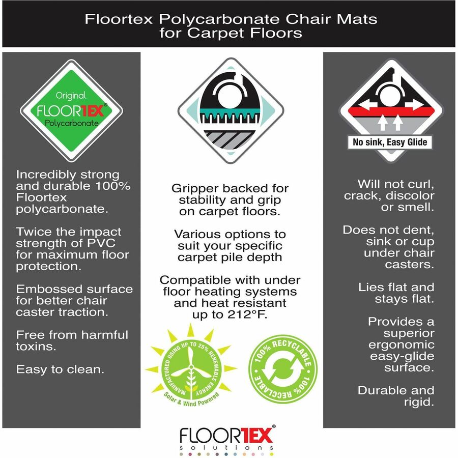 Ultimat Polycarbonate Rectangular Chair Mat for Carpets over 1/2" - 35" x 47" - Clear Rectangular Polycarbonate Chair Mat For Carpets - 47" L x 35" W x 0.11" D