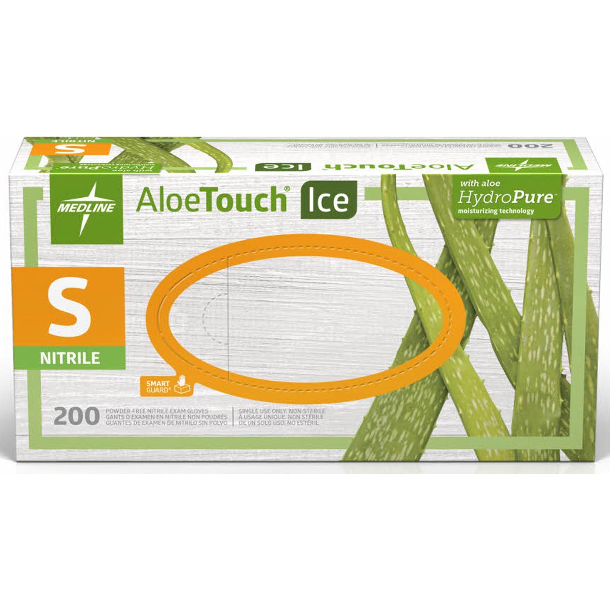 Medline Aloetouch Ice Nitrile Gloves - Small Size - Latex-free, Textured - For Healthcare Working - 200 / Box - 