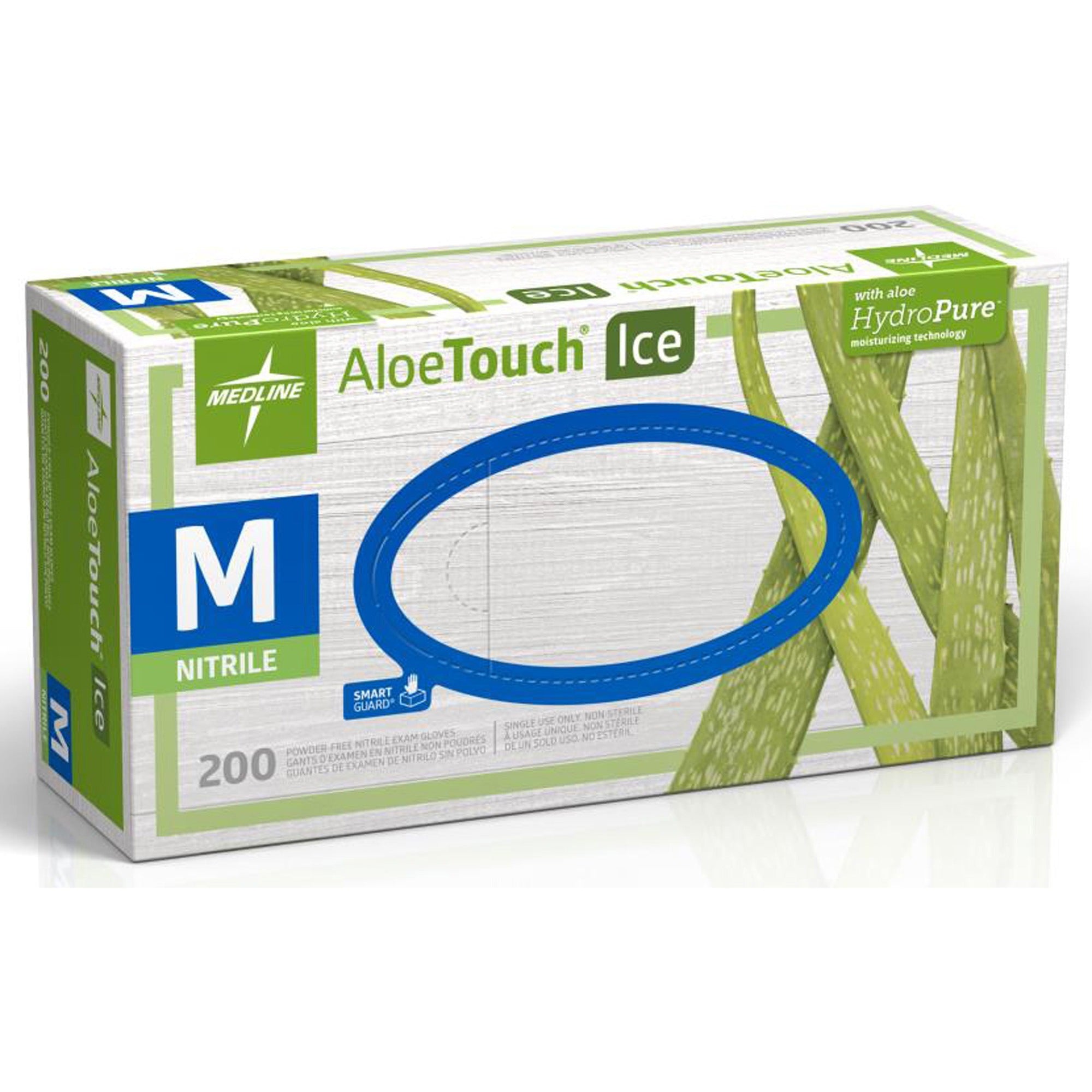 Medline Aloetouch Ice Nitrile Gloves - Medium Size - Latex-free, Textured - For Healthcare Working - 200 / Box - 
