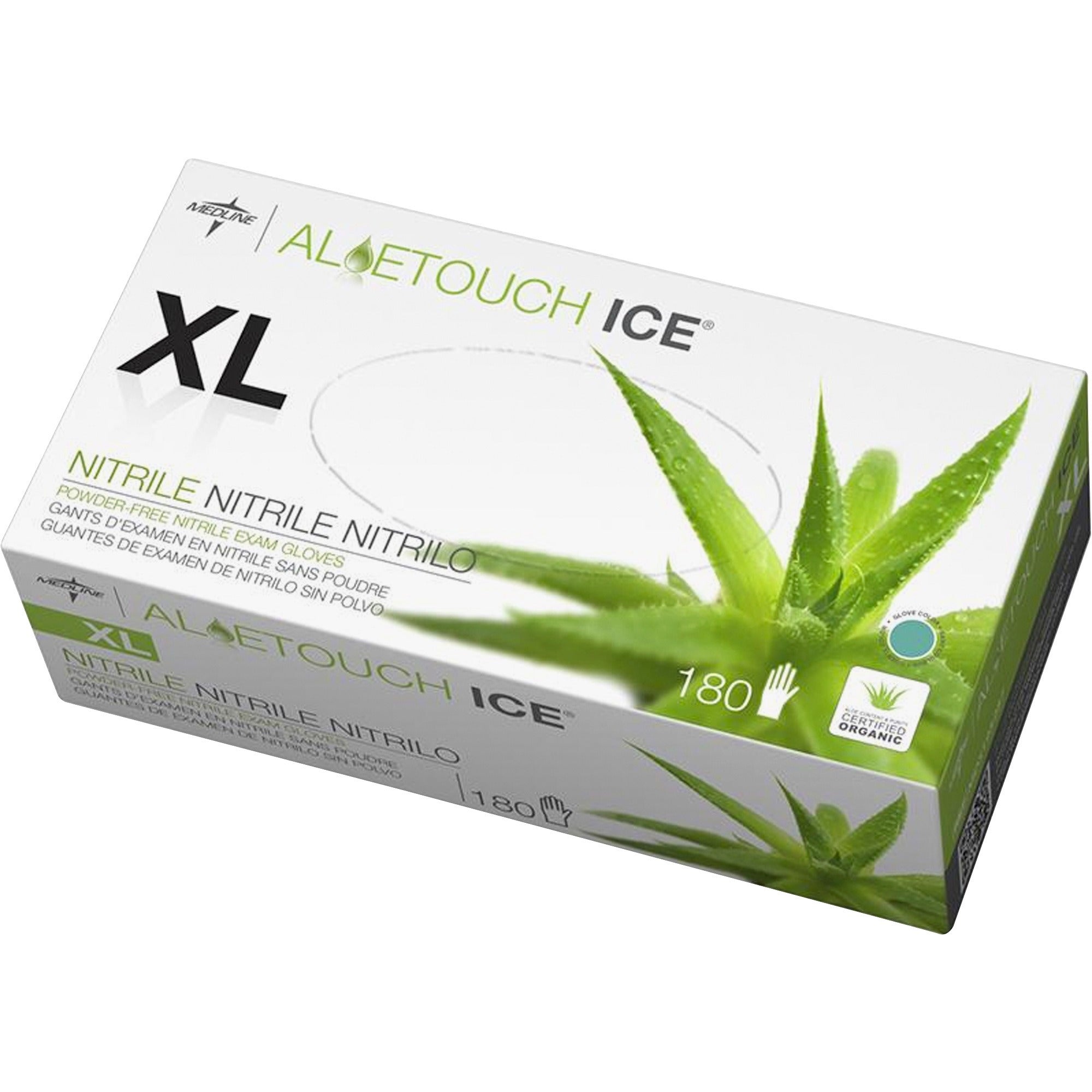 Medline Aloetouch Ice Nitrile Gloves - X-Large Size - Latex-free, Textured - For Healthcare Working - 180 / Box - 