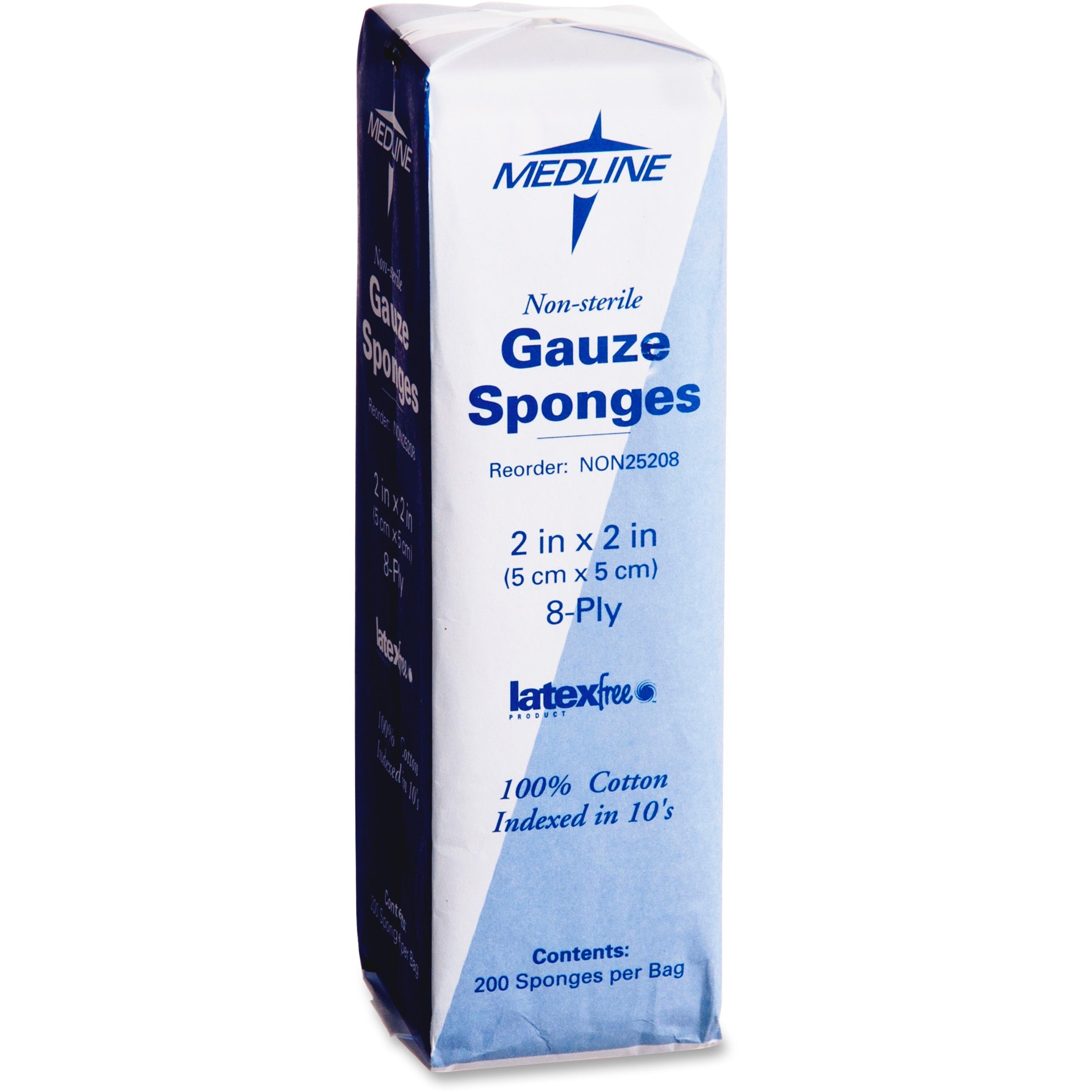 Medline Nonsterile Woven Gauze Sponges - 8 Ply - 2" x 2" - 200/Box - White