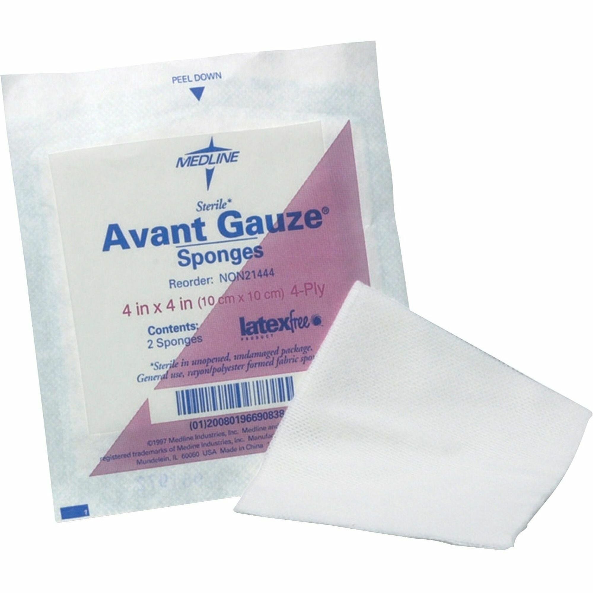 Medline Avant Nonsterile Gauze Nonwoven Sponges - 4 Ply - 4" x 4" - 200/Box - White
