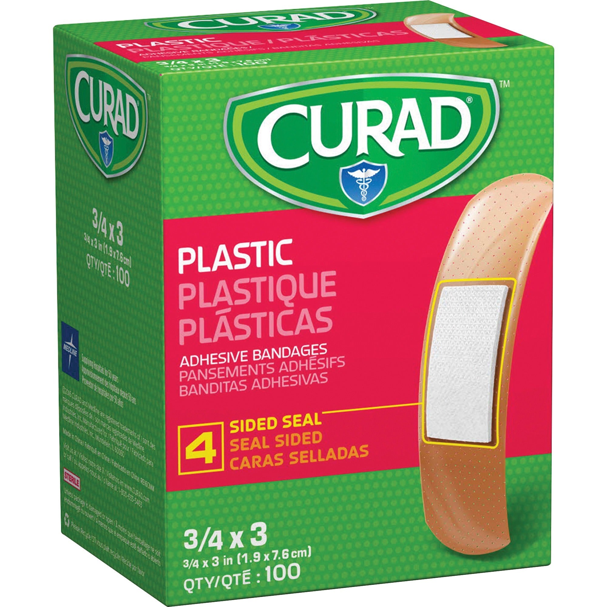 Medline Plastic Adhesive Bandages - 0.75" x 3" - 100/Box - Tan - 