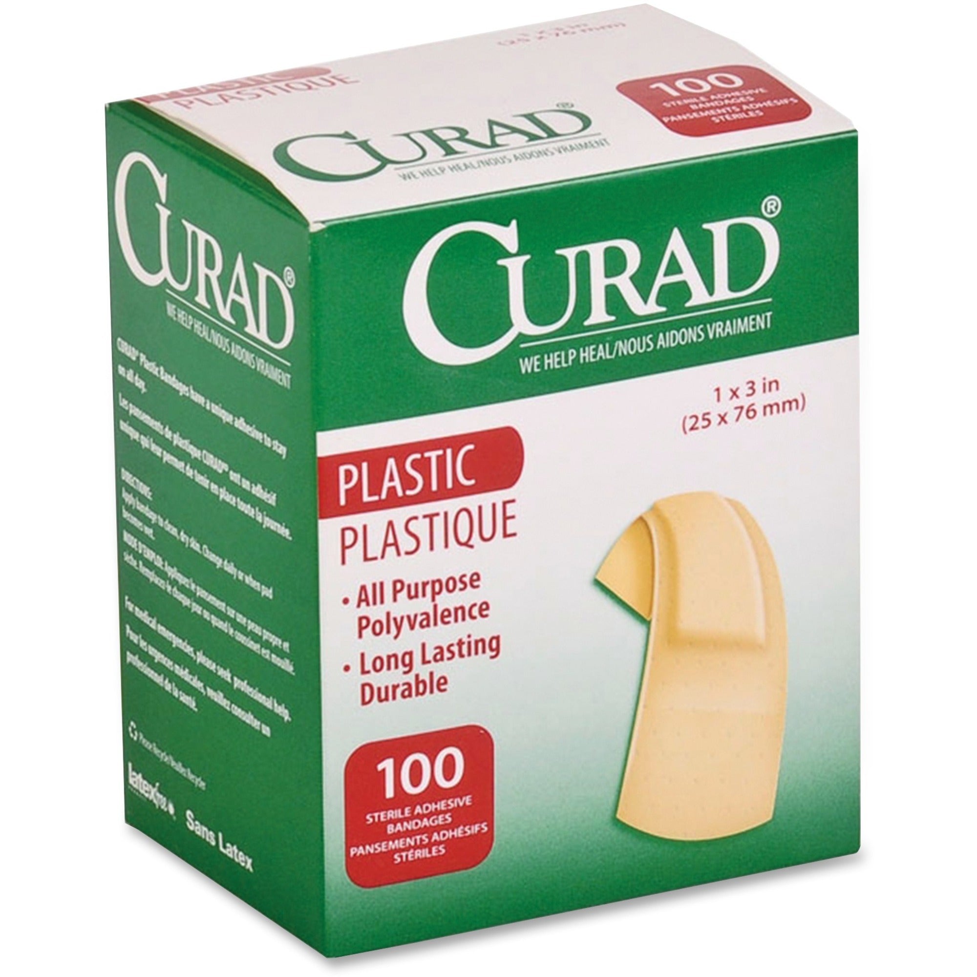 Medline Plastic Adhesive Bandages - 1" x 3" - 100/Box - Tan