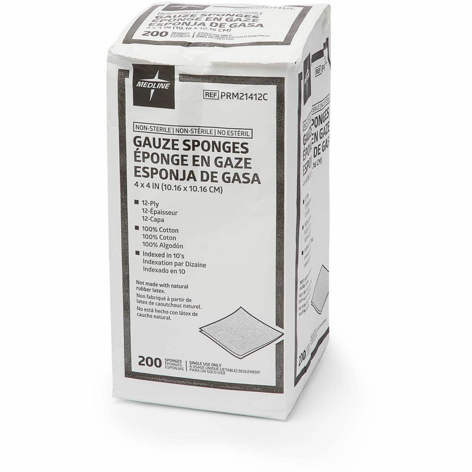 Medline Caring Non-sterile Gauze Sponges - 12 Ply - 4" x 4" - 200/Box - White