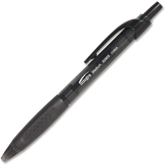 Integra Easy Click Retractable Ballpoint Pen - Medium Pen Point - Retractable - Black - Black Barrel - 1 Dozen - 