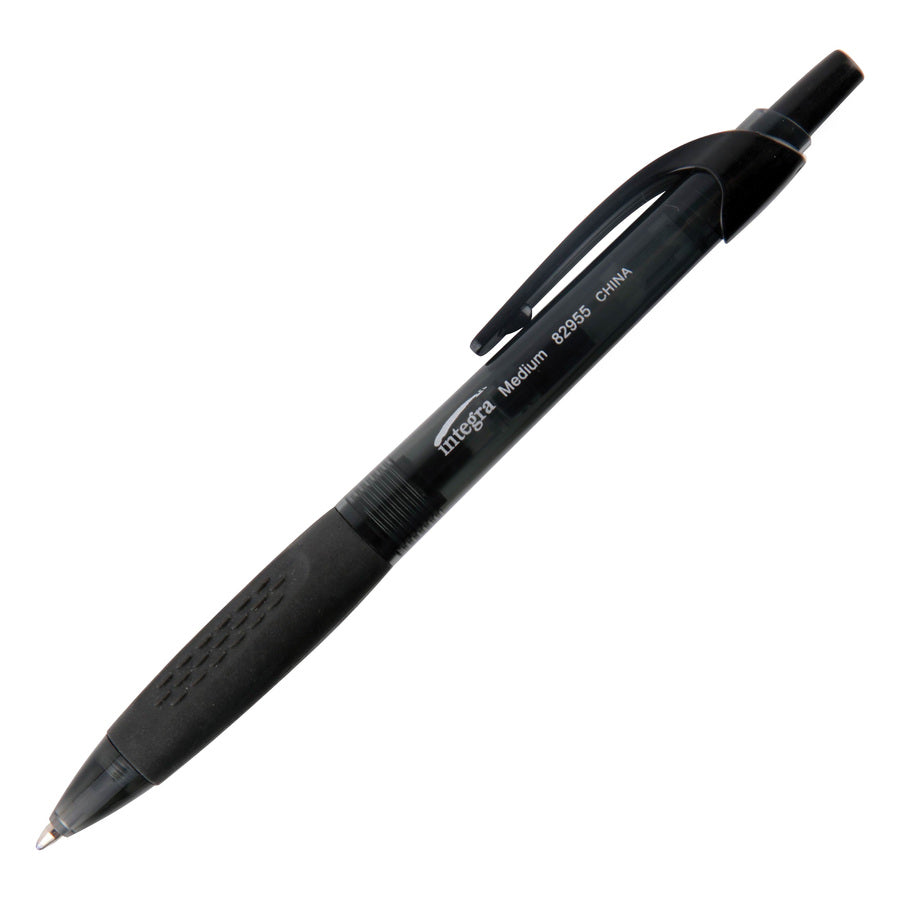 Integra Easy Click Retractable Ballpoint Pen - Medium Pen Point - Retractable - Black - Black Barrel - 1 Dozen - 