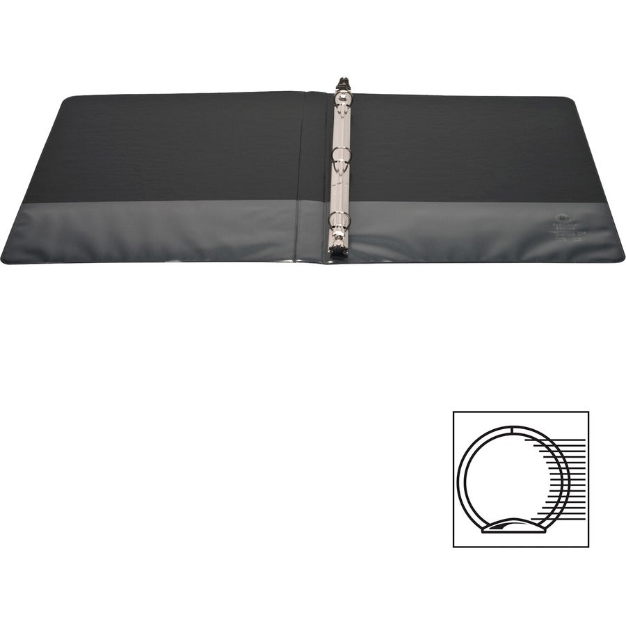 Business Source Round-ring View Binder - 1/2" Binder Capacity - Letter - 8 1/2" x 11" Sheet Size - 125 Sheet Capacity - Round Ring Fastener(s) - 2 Internal Pocket(s) - Polypropylene - Black - Wrinkle-free, Gap-free Ring, Clear Overlay, Non Locking Me