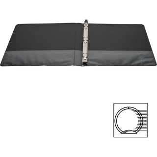 Business Source Round-ring View Binder - 1/2" Binder Capacity - Letter - 8 1/2" x 11" Sheet Size - 125 Sheet Capacity - Round Ring Fastener(s) - 2 Internal Pocket(s) - Polypropylene - Black - Wrinkle-free, Gap-free Ring, Clear Overlay, Non Locking Me
