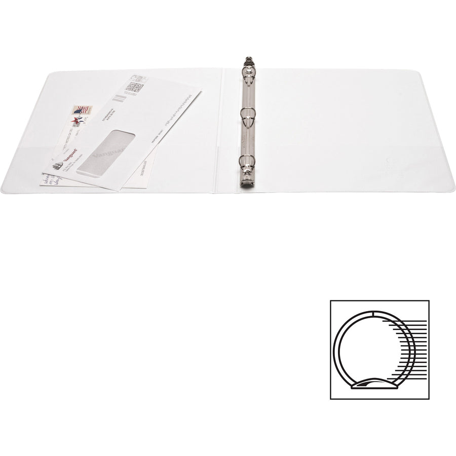 Business Source Round-ring View Binder - 1/2" Binder Capacity - Letter - 8 1/2" x 11" Sheet Size - 125 Sheet Capacity - Round Ring Fastener(s) - 2 Internal Pocket(s) - Polypropylene - White - Wrinkle-free, Gap-free Ring, Clear Overlay, Non Locking Me - 