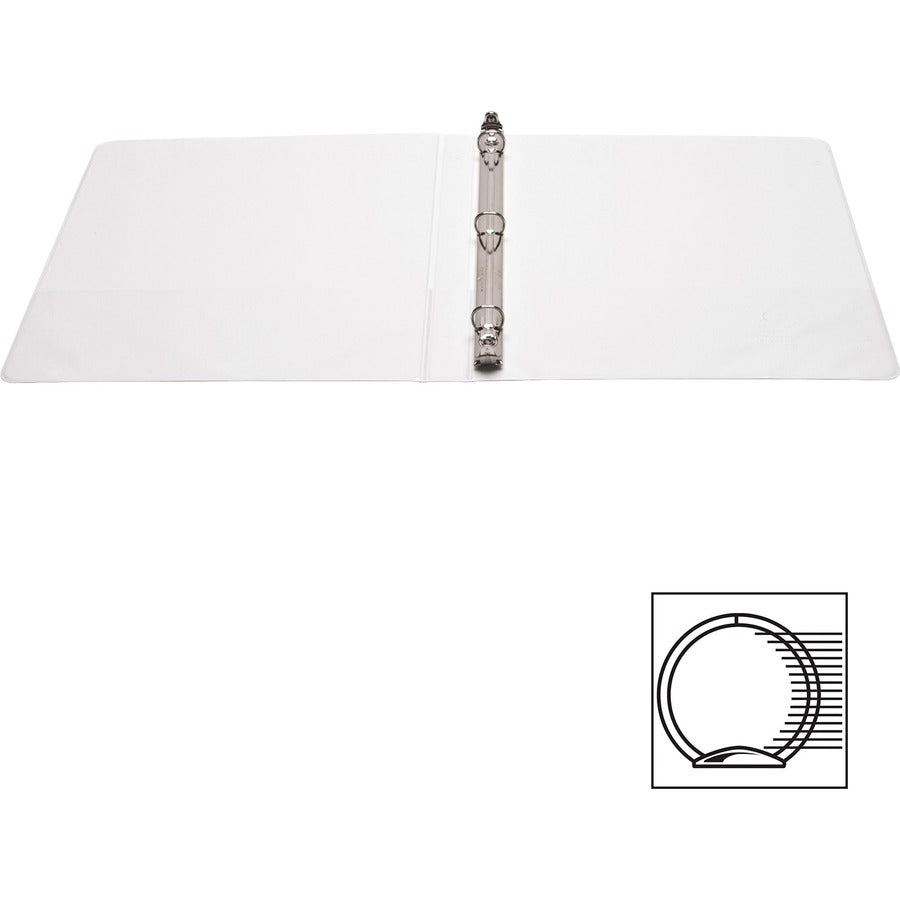 Business Source Round-ring View Binder - 1/2" Binder Capacity - Letter - 8 1/2" x 11" Sheet Size - 125 Sheet Capacity - Round Ring Fastener(s) - 2 Internal Pocket(s) - Polypropylene - White - Wrinkle-free, Gap-free Ring, Clear Overlay, Non Locking Me