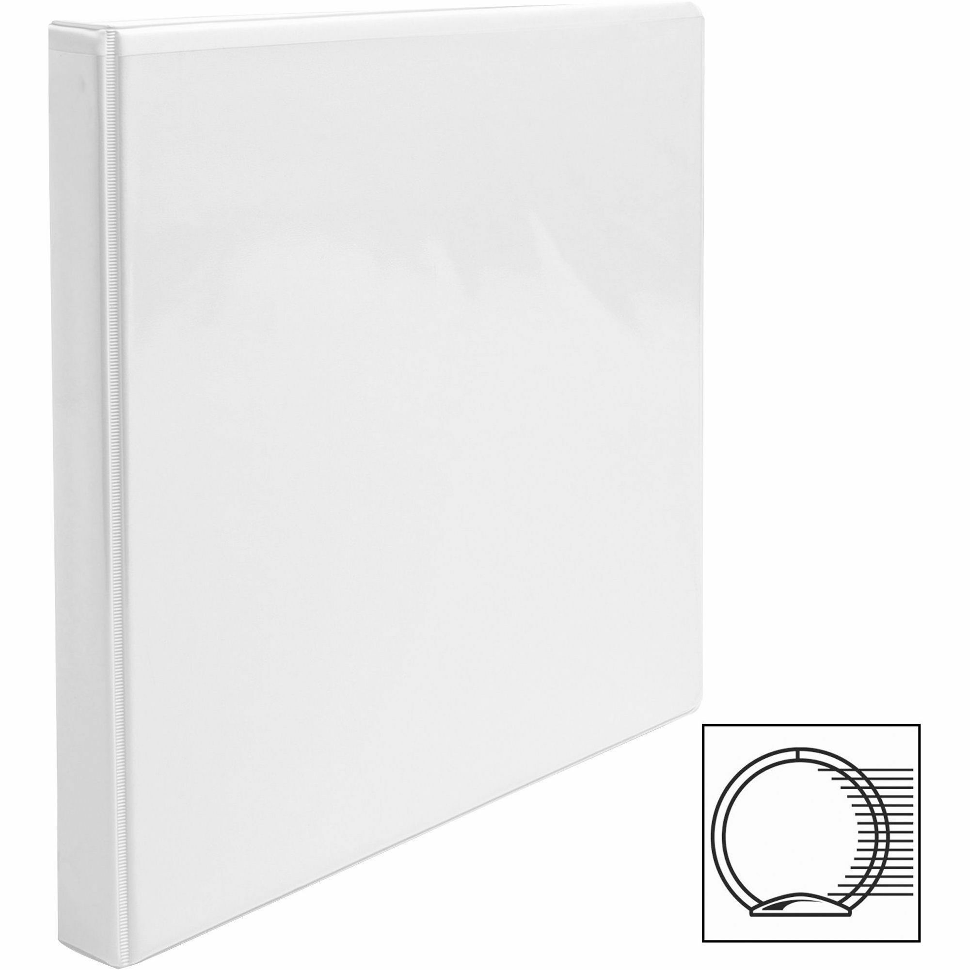 Business Source Round-ring View Binder - 1/2" Binder Capacity - Letter - 8 1/2" x 11" Sheet Size - 125 Sheet Capacity - Round Ring Fastener(s) - 2 Internal Pocket(s) - Polypropylene - White - Wrinkle-free, Gap-free Ring, Clear Overlay, Non Locking Me - 