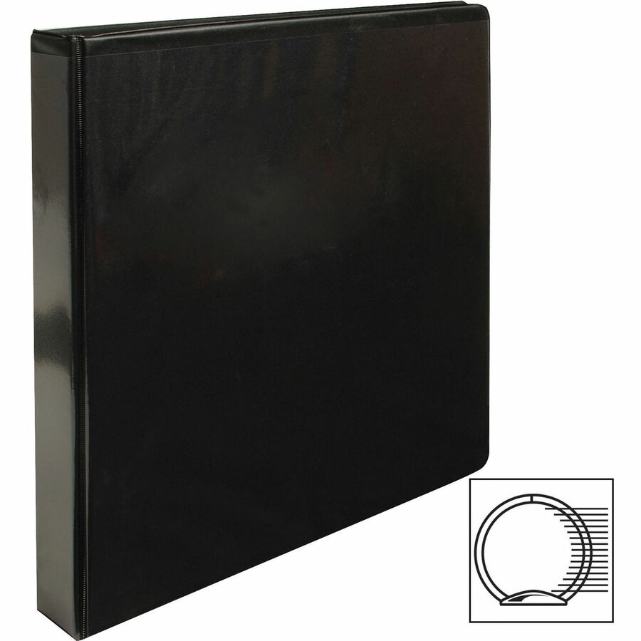 Business Source Round-ring View Binder - 1" Binder Capacity - Letter - 8 1/2" x 11" Sheet Size - 225 Sheet Capacity - Round Ring Fastener(s) - 2 Internal Pocket(s) - Polypropylene, Chipboard - Black - Wrinkle-free, Gap-free Ring, Clear Overlay, Non L