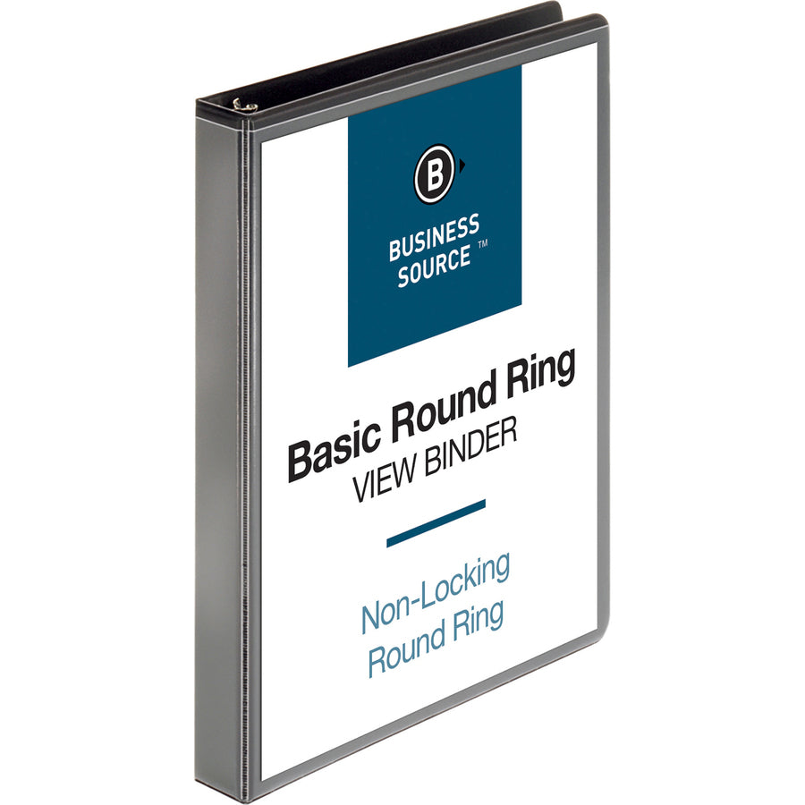 Business Source Round-ring View Binder - 1" Binder Capacity - Letter - 8 1/2" x 11" Sheet Size - 225 Sheet Capacity - Round Ring Fastener(s) - 2 Internal Pocket(s) - Polypropylene, Chipboard - Black - Wrinkle-free, Gap-free Ring, Clear Overlay, Non L - 