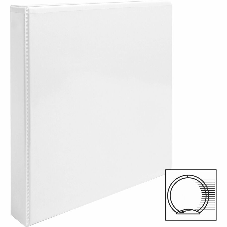 Business Source Round-ring View Binder - 1" Binder Capacity - Letter - 8 1/2" x 11" Sheet Size - 225 Sheet Capacity - Round Ring Fastener(s) - 2 Internal Pocket(s) - Polypropylene, Chipboard - White - Wrinkle-free, Gap-free Ring, Clear Overlay, Non L