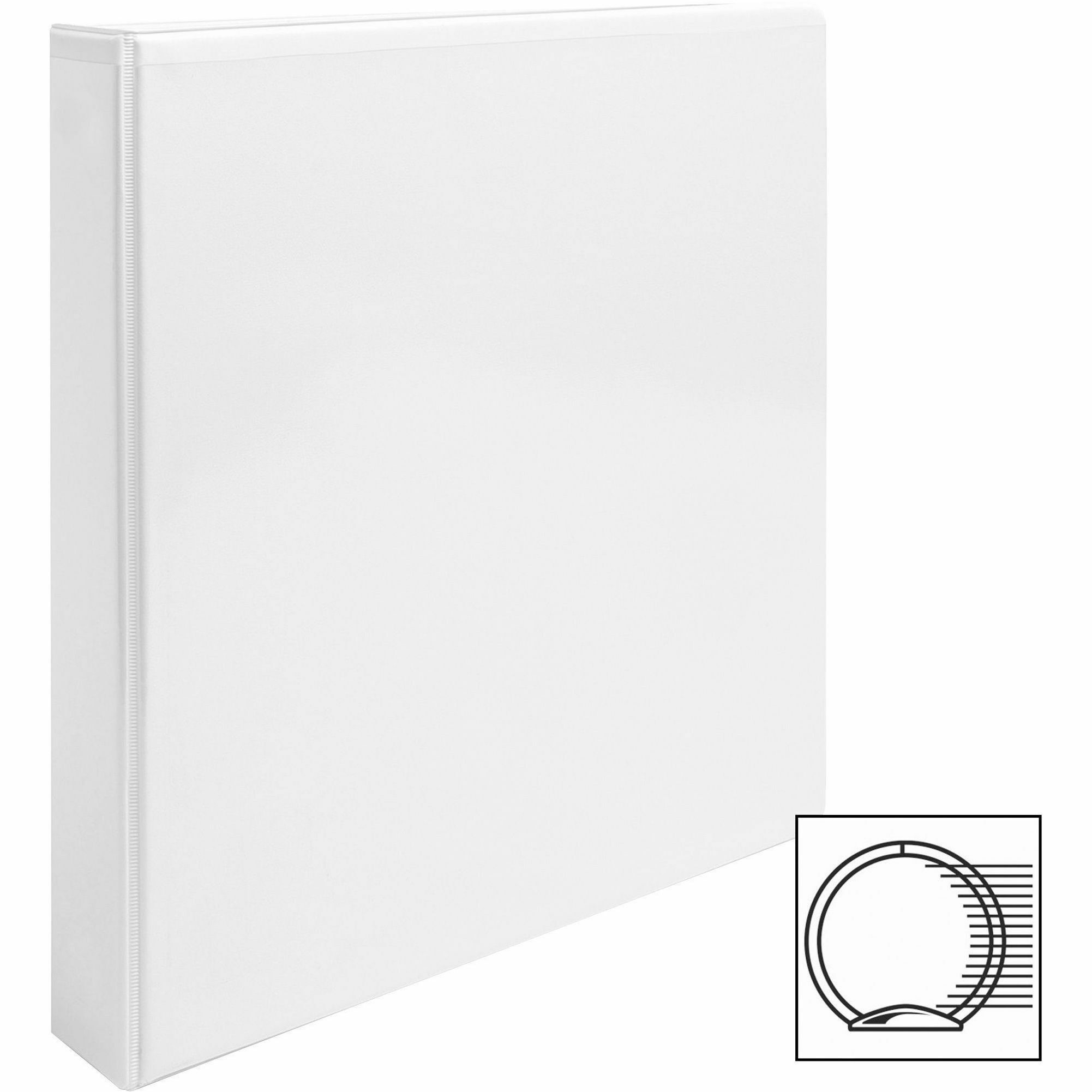 Business Source Round-ring View Binder - 1" Binder Capacity - Letter - 8 1/2" x 11" Sheet Size - 225 Sheet Capacity - Round Ring Fastener(s) - 2 Internal Pocket(s) - Polypropylene, Chipboard - White - Wrinkle-free, Gap-free Ring, Clear Overlay, Non L - 