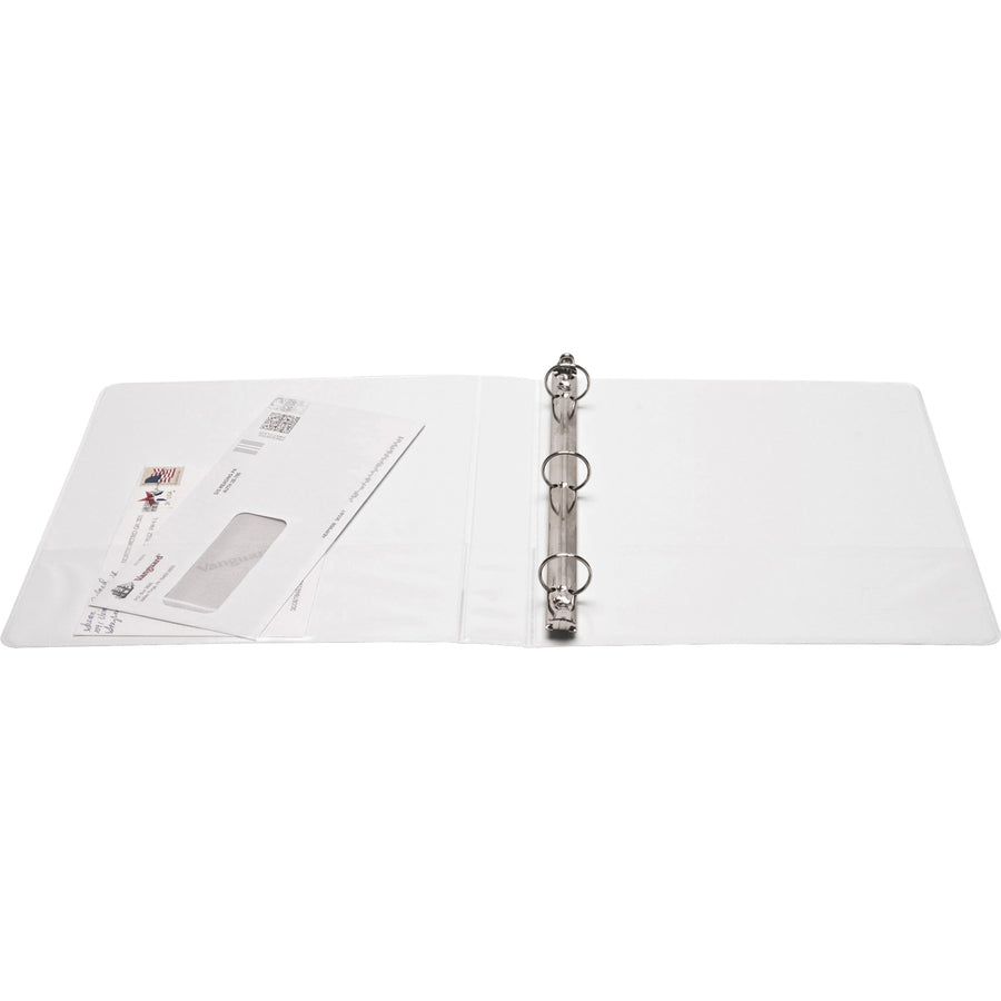 Business Source Round-ring View Binder - 1" Binder Capacity - Letter - 8 1/2" x 11" Sheet Size - 225 Sheet Capacity - Round Ring Fastener(s) - 2 Internal Pocket(s) - Polypropylene, Chipboard - White - Wrinkle-free, Gap-free Ring, Clear Overlay, Non L - 