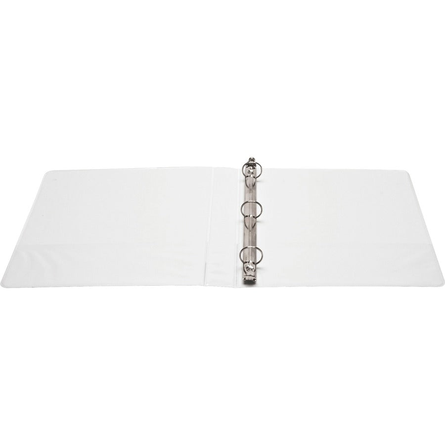 Business Source Round-ring View Binder - 1" Binder Capacity - Letter - 8 1/2" x 11" Sheet Size - 225 Sheet Capacity - Round Ring Fastener(s) - 2 Internal Pocket(s) - Polypropylene, Chipboard - White - Wrinkle-free, Gap-free Ring, Clear Overlay, Non L