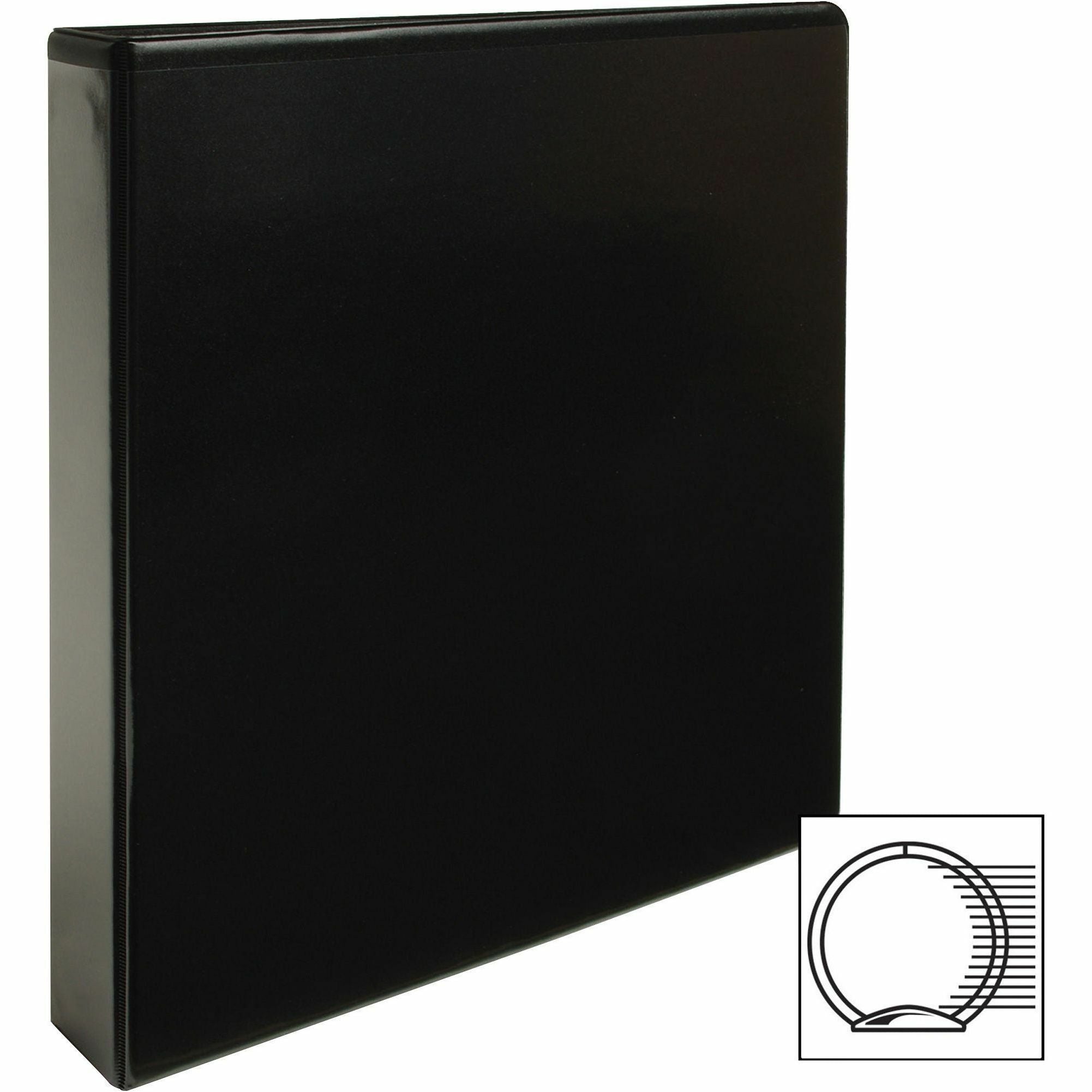 Business Source Round-ring View Binder - 1 1/2" Binder Capacity - Letter - 8 1/2" x 11" Sheet Size - 350 Sheet Capacity - Round Ring Fastener(s) - 2 Internal Pocket(s) - Polypropylene, Chipboard - Black - Wrinkle-free, Gap-free Ring, Clear Overlay, N - 