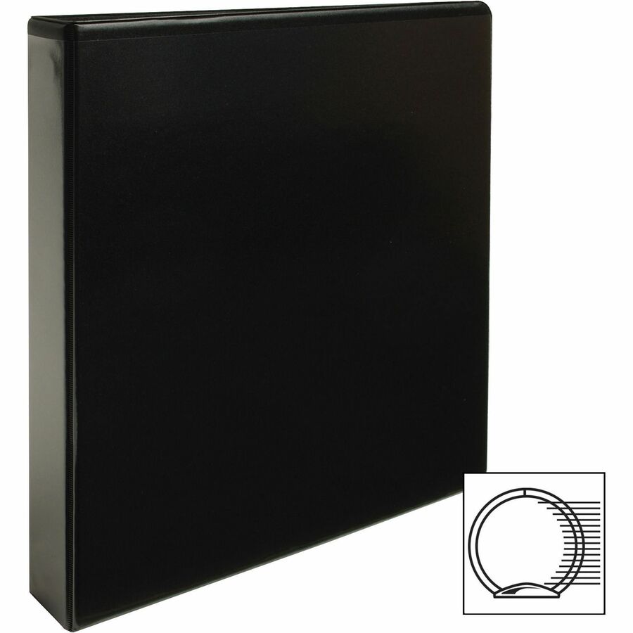 Business Source Round-ring View Binder - 1 1/2" Binder Capacity - Letter - 8 1/2" x 11" Sheet Size - 350 Sheet Capacity - Round Ring Fastener(s) - 2 Internal Pocket(s) - Polypropylene, Chipboard - Black - Wrinkle-free, Gap-free Ring, Clear Overlay, N