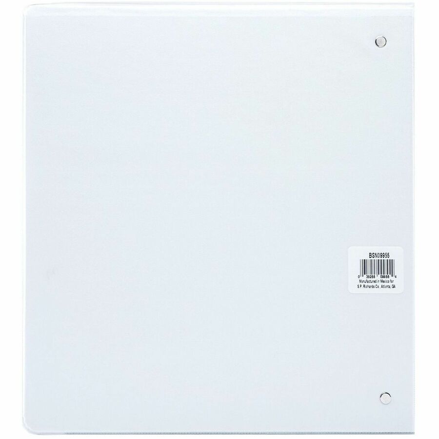 Business Source Round-ring View Binder - 1 1/2" Binder Capacity - Letter - 8 1/2" x 11" Sheet Size - 350 Sheet Capacity - Round Ring Fastener(s) - 2 Internal Pocket(s) - Polypropylene, Chipboard - White - Wrinkle-free, Gap-free Ring, Clear Overlay, N