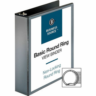 Business Source Round-ring View Binder - 2" Binder Capacity - Letter - 8 1/2" x 11" Sheet Size - 475 Sheet Capacity - Round Ring Fastener(s) - 2 Internal Pocket(s) - Polypropylene, Chipboard - Black - Wrinkle-free, Gap-free Ring, Clear Overlay, Non L
