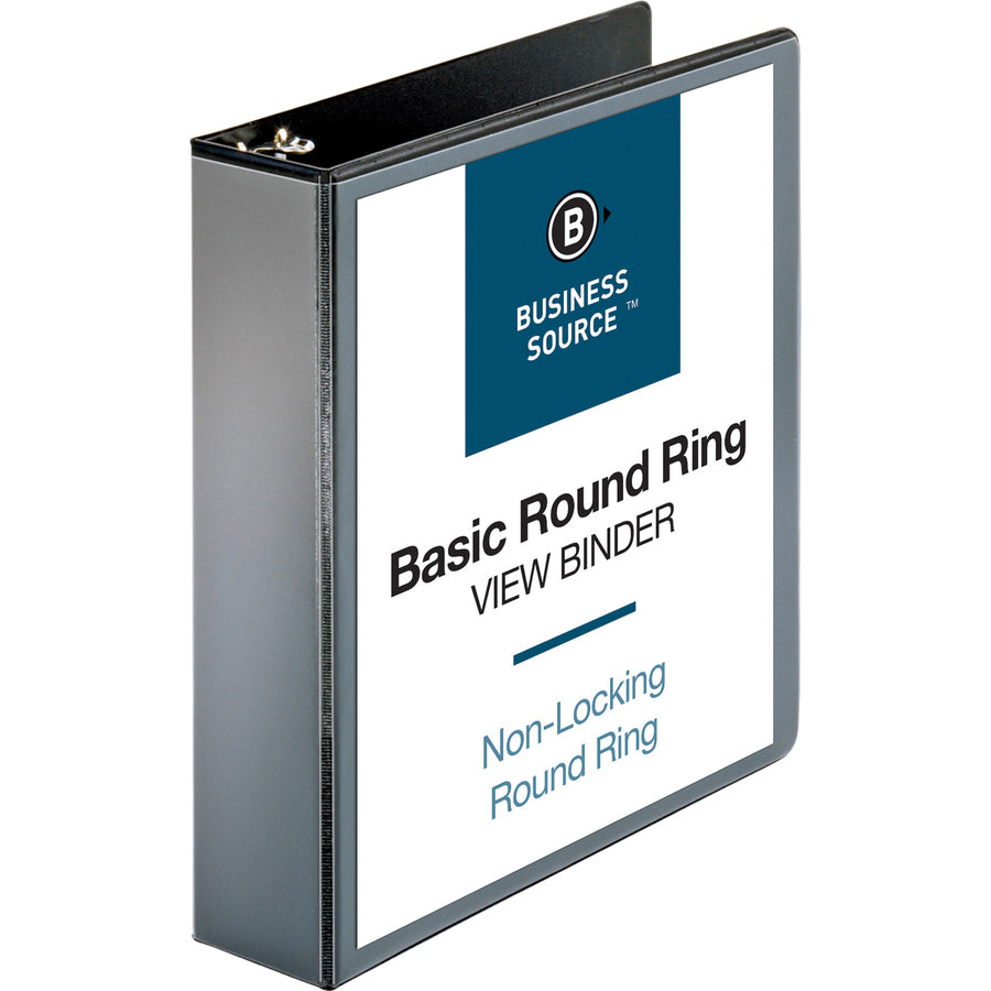 Business Source Round-ring View Binder - 2" Binder Capacity - Letter - 8 1/2" x 11" Sheet Size - 475 Sheet Capacity - Round Ring Fastener(s) - 2 Internal Pocket(s) - Polypropylene, Chipboard - Black - Wrinkle-free, Gap-free Ring, Clear Overlay, Non L - 